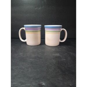 Gibson Candy Stripe Coffee Mugs, Set Of 2, Vintage Coffee Cups, Multicolor Rings